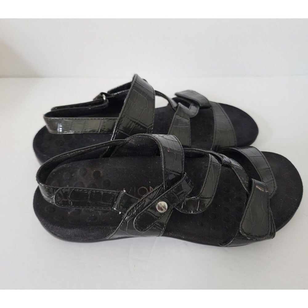 Vionic Womens Paros Backstrap Sandals Black Crocodile Orthotic Slingback Flats 6